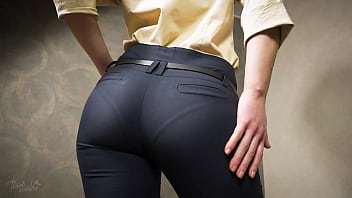 Flawless Bootie Chinese In Cock-squeezing Work Trousers Teases Evident G-string Line