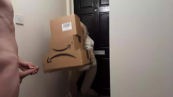 Super-naughty stroking off dude meets an Amazon delivery gal and she determines to help him cum