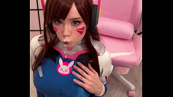 Tiktoker Nymph Cosplay D.Va from Overwatch and Deep-throats Man-meat till Facial jizz stream spunk stream money-shot cum-shot spunk stream