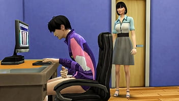 Asian step mom catches her stepson jacking in front of the computer seeing pornography flicks and then helps him have hook-up with her for the highly first-ever time - Korean step-mother