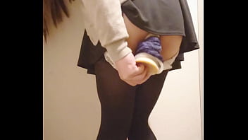 Chinese woman public changing room plumb stick getting off